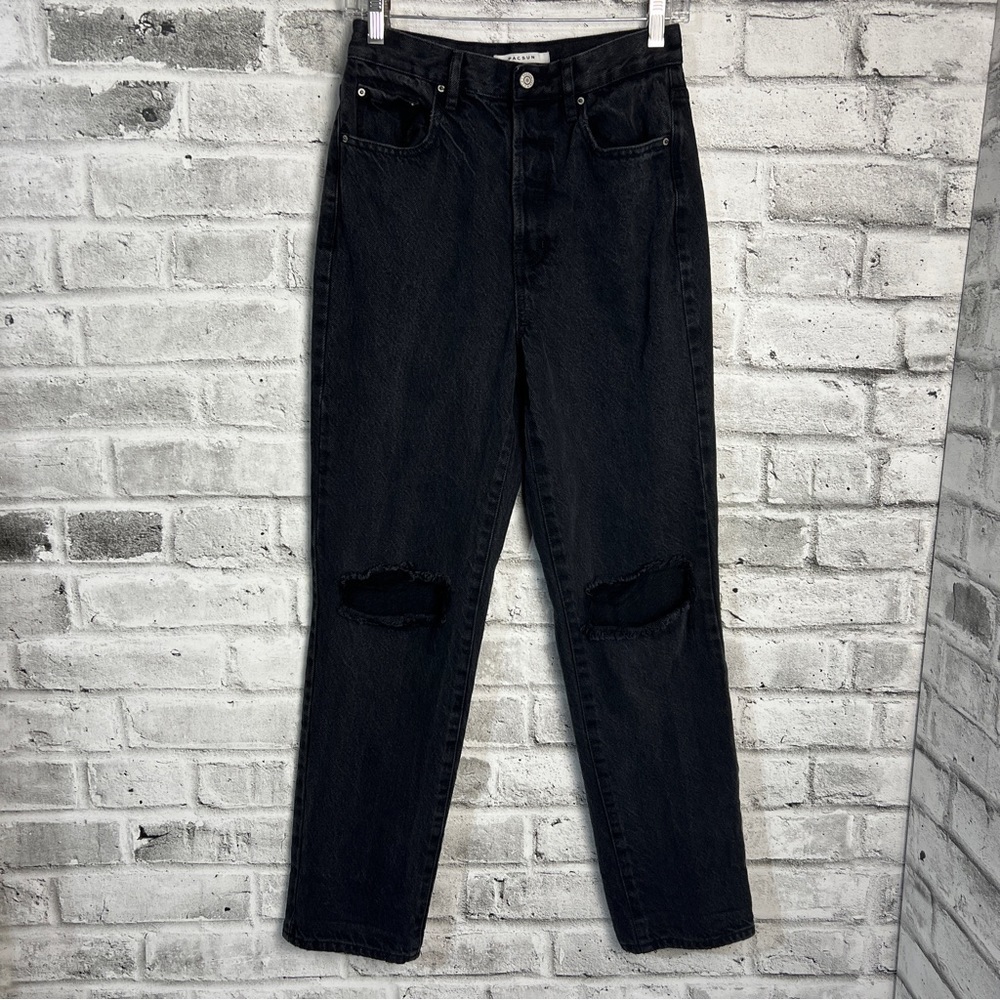 Pacsun Dad Jean Washed Faded Black Distressed High Rise straight Leg Denim